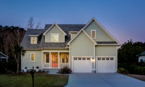 Rural home in Indiana countryside with open land and blue sky
